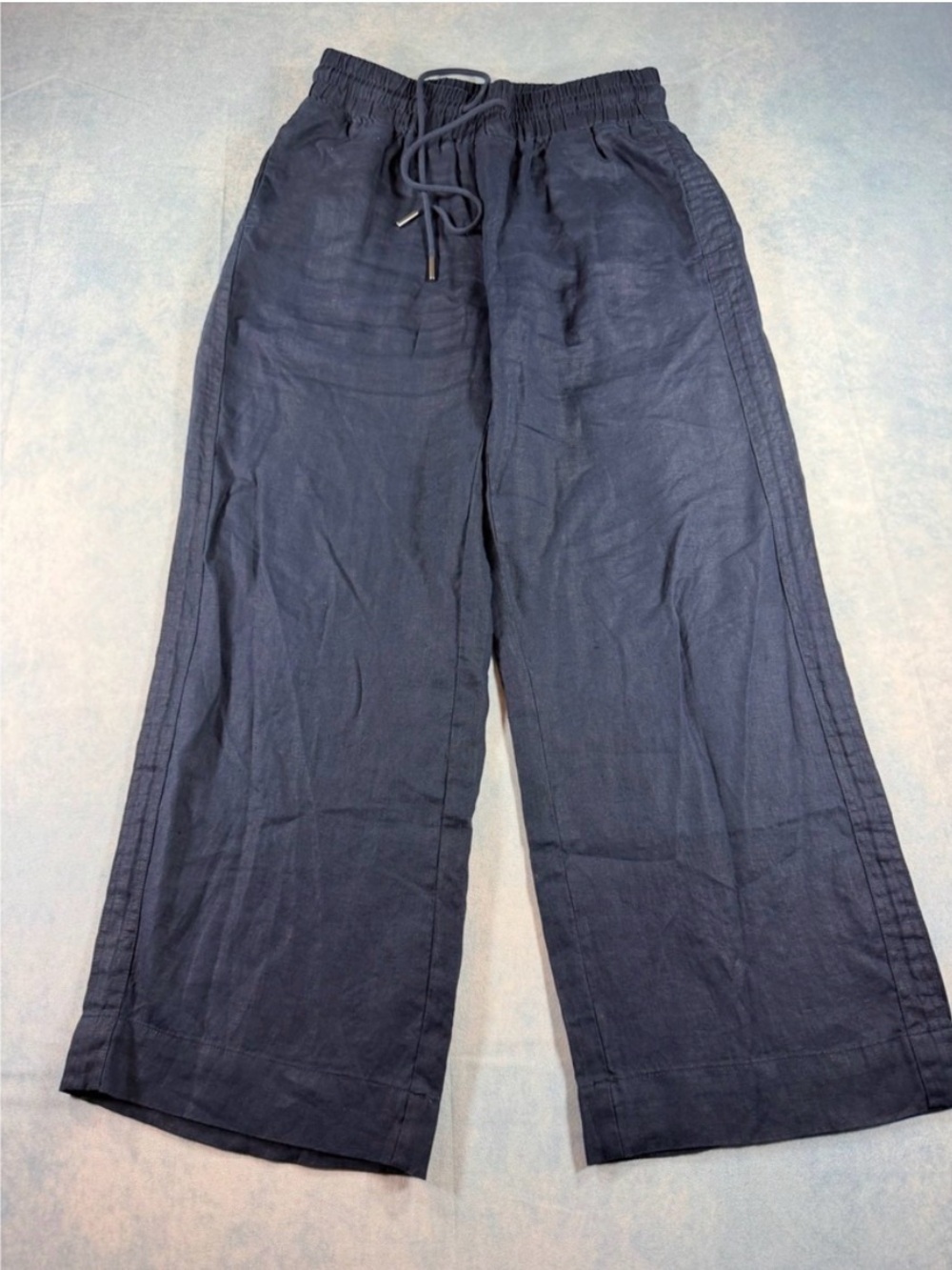 Quince Navy Wideleg Drawstring Linen Pants